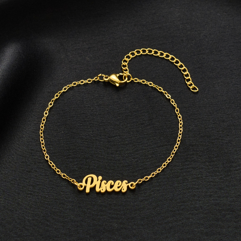Foreign Trade Cross-Border Versatile Bracelet INS Female Niche Stainless Steel 18K Gold Plated Twelve Constellation Pendant Bracelet Bangle