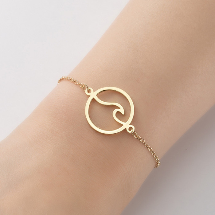 2025 Summer New Fashion Geometric Round Simple Wave Pendant Bracelet Couple Bracelet Women Wholesale