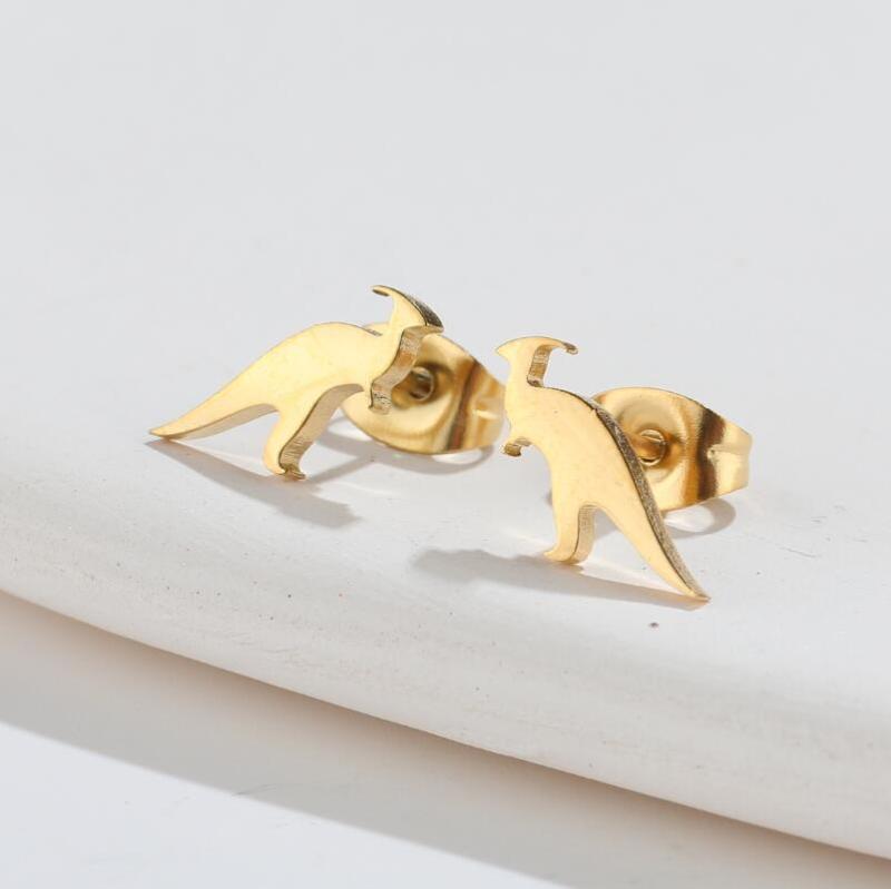 Ins Style New Small Dinosaur Ear Bone Studs 18K Gold Electroplated Stainless Smooth Simple Animal Earrings Wholesale