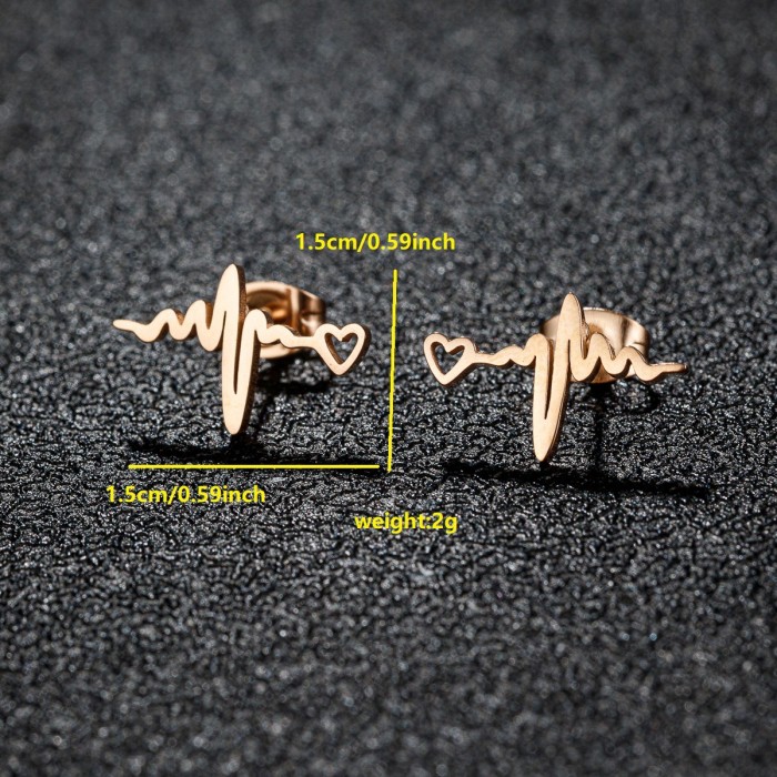 Foreign Trade New Valentine's Day Heart-Shaped Heartbeat Lightning Pattern Earrings Stainless Steel Cut Earrings in S...