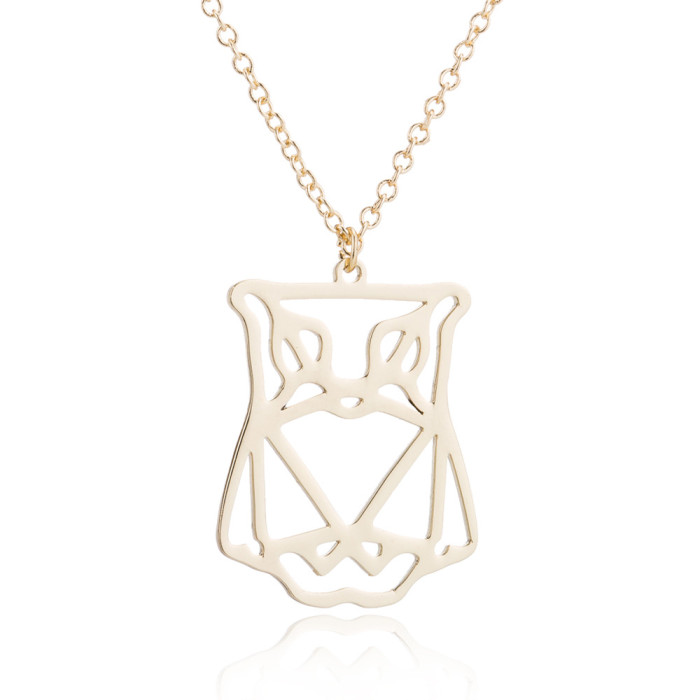 Minimalist New Hollow Geometric Origami Stainless Steel Necklace for Women Hedgehog Owl Penguin Animal Necklace