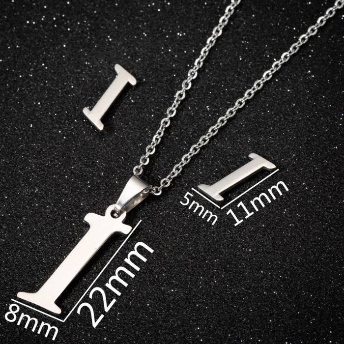 Stainless Steel 26 Letter Pendant Necklace Set European and American New Style Earrings Women's Letter Necklace Niche Accessories Wholesale