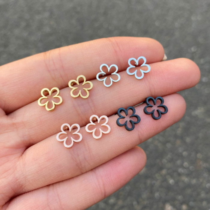 Korean Dongdaemun Fashion Versatile Fresh Stainless Steel Hollow Flower Stud Earrings French Retro Flower Stamen Earr...