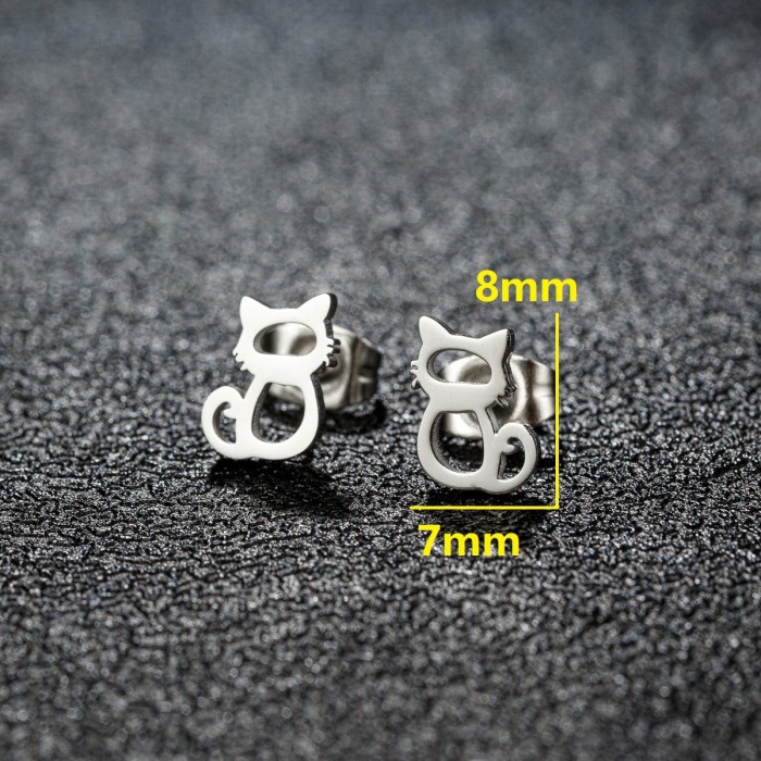 European and American Simple Stainless Steel Fun Cartoon Cat Earrings Ins Fashion Cross-Border Foreign Trade Earrings In Stock Wholesale