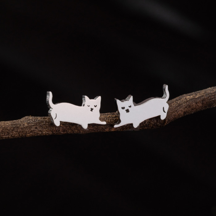 New Cross-Border Simple Cute Asymmetric Cat Puppy Earrings Ins Personality Hollow Heart-Shaped Earrings Wholesale