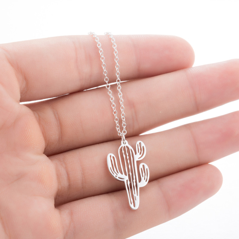 Cross-Border Stainless Steel Cactus Pendant Necklace European and American Simple Student Fresh Series Cactus Jewelry Wholesale