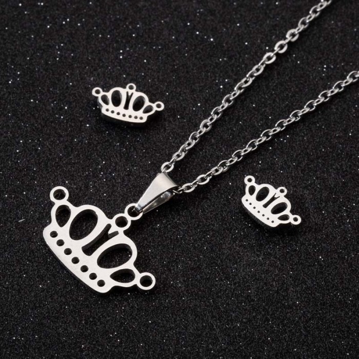 Summer New Cross-Border Crown Snowflake Cactus Skull Moon Flower Butterfly Dragonfly Geometric Earrings Necklace