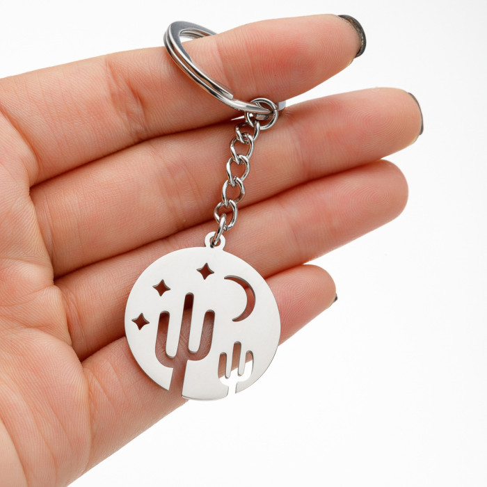 2025 Stainless Steel Keychain Personalized Cartoon Pattern Creative Cactus Universe Stethoscope Pattern Pendant Wholesale