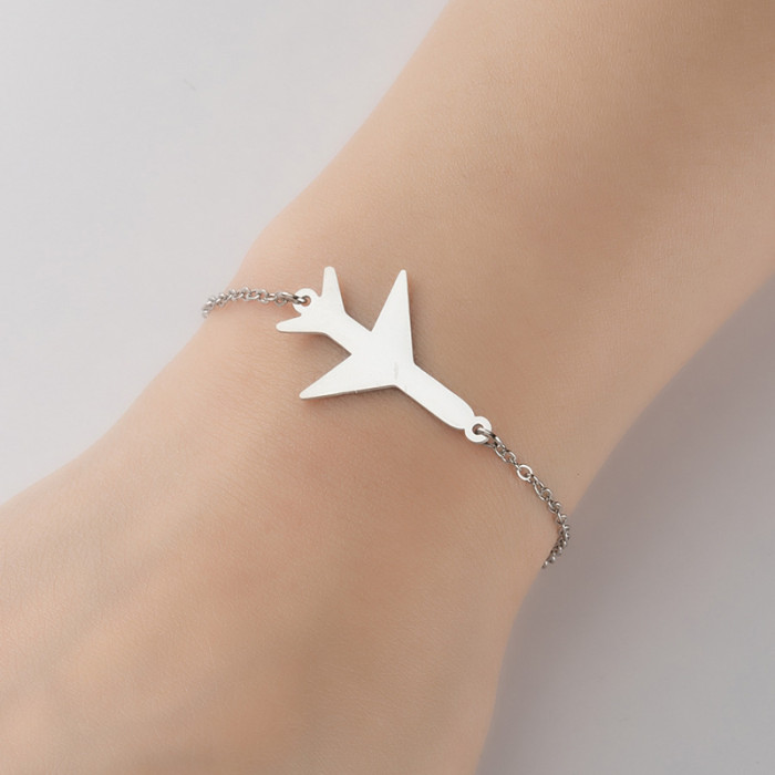 Japanese and Korean Version Airplane Diamond Blade Pendant Fashion Geometric Simple Heart-shaped Couple Bracelet Design Sense Niche