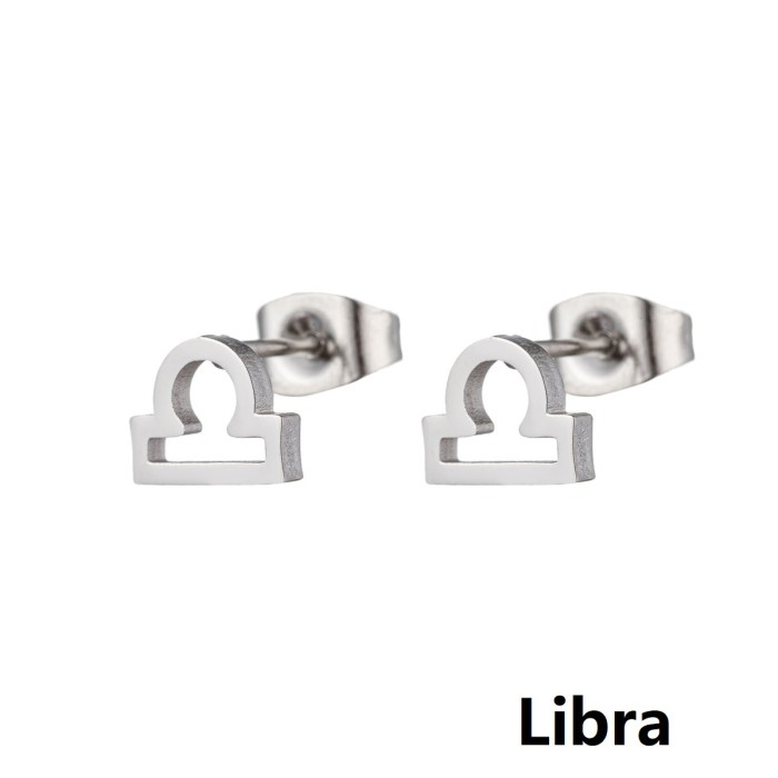 Minimalist European and American Cross-Border New Stainless Steel 12 Zodiac Sign Earrings Symbol Pattern Individually Packaged Earrings In Stock Wholesale