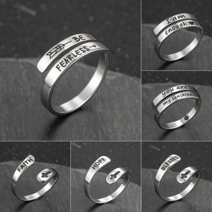 Amazon New Geometric Hollow Cross Ring for Women Electroplated Stainless Steel Couple Rings English Rings Wholesale