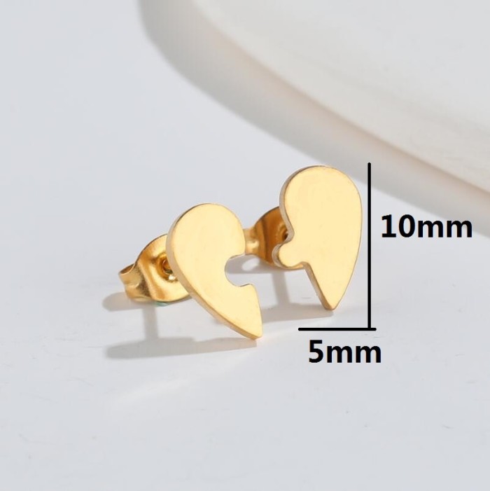 Korean Version Japanese Style Sweet New Geometric Simple Heart-Shaped Moon Earrings Asymmetric Key Lock Stud Earrings Wholesale