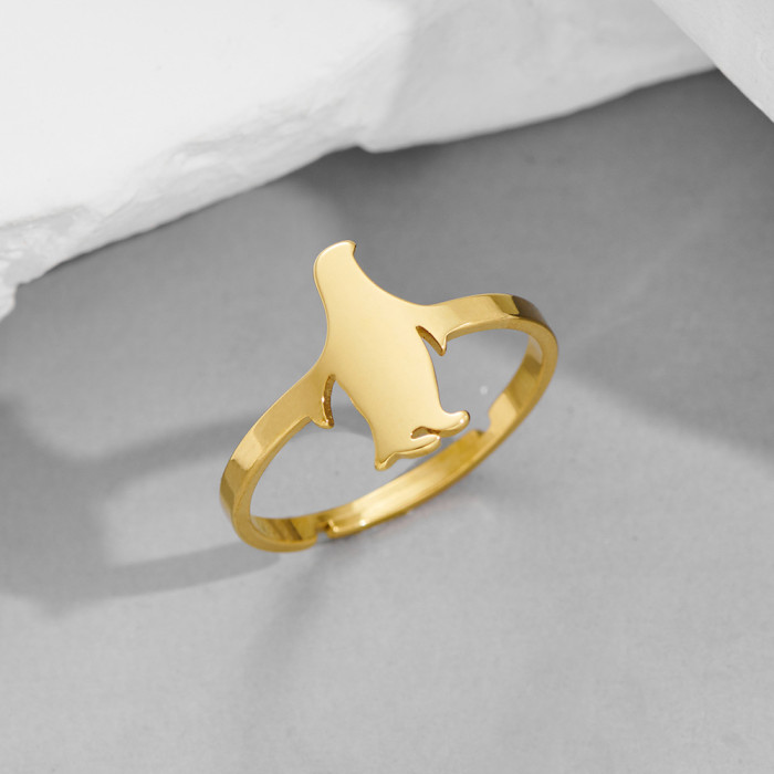 Stainless Steel Ring for Women, Niche Light Luxury Cute Small Animal Turtle Penguin Rabbit Bat Butterfly Open Ring