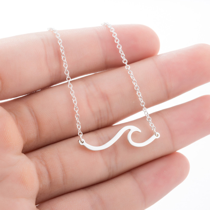Gold Color European and American Cross-Border Fashion Stainless Steel Wave Necklace Female Pendant Temperament Ocean Wave Necklace Accessories