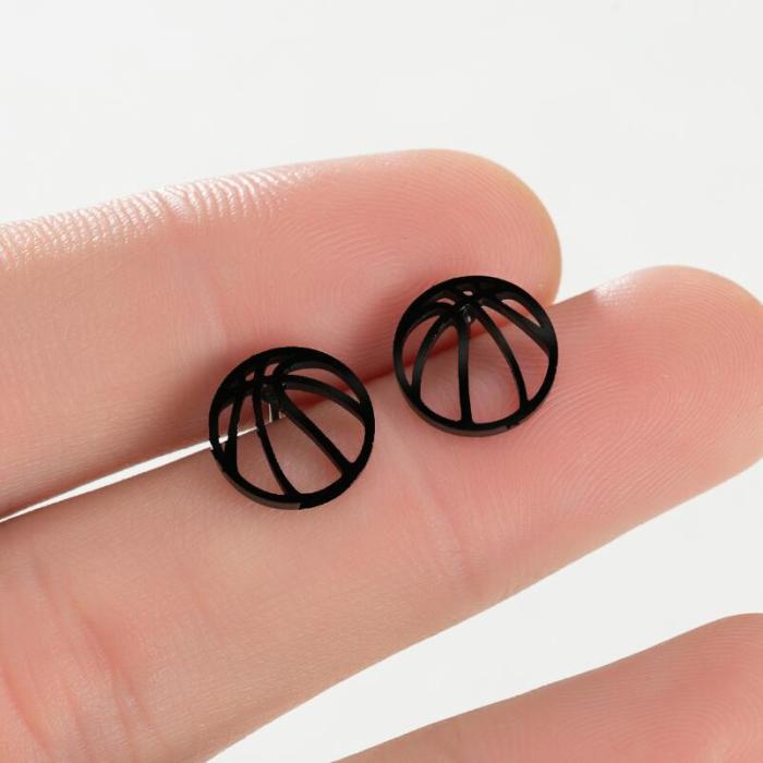 Foreign Trade Sports Series Stainless Steel Cut Hollow Basketball Earrings Geometric Round Simple Earrings In Stock Wholesale