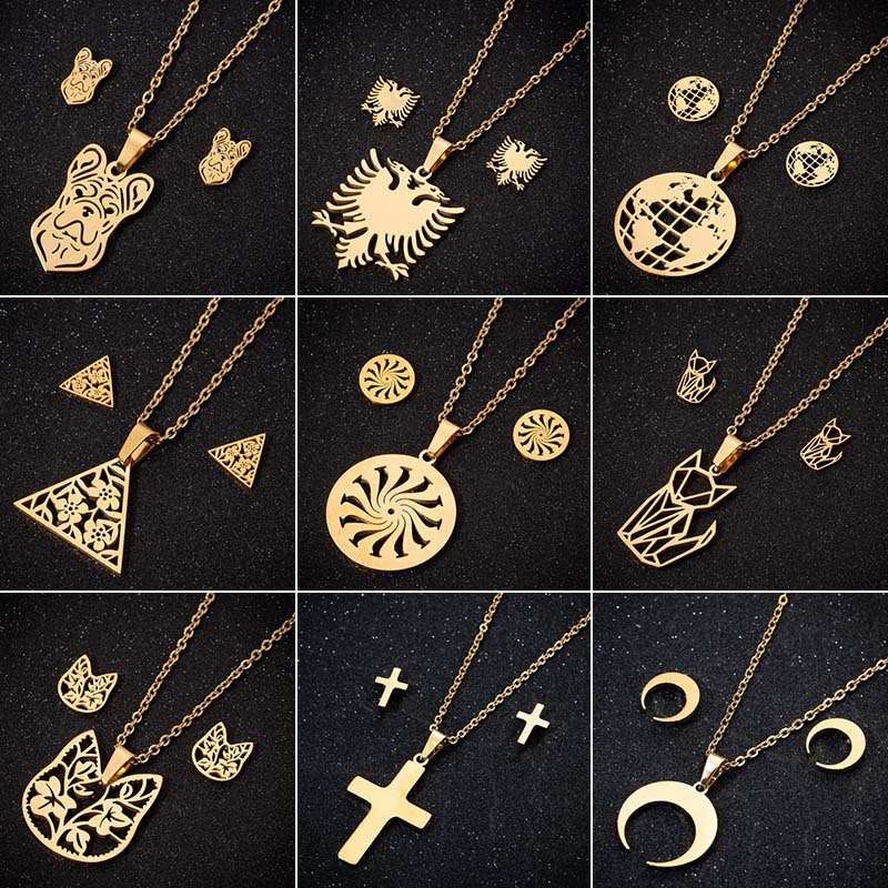 Origami Fox Cat Albanian Eagle Earrings Necklace Cross-Border Animal Pendant Unisex Jewelry Wholesale