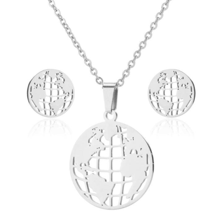 Style Fashion Simple Football Volleyball Feather Flower Animal Pendant Stainless Steel Earrings Necklace Three-Piece...
