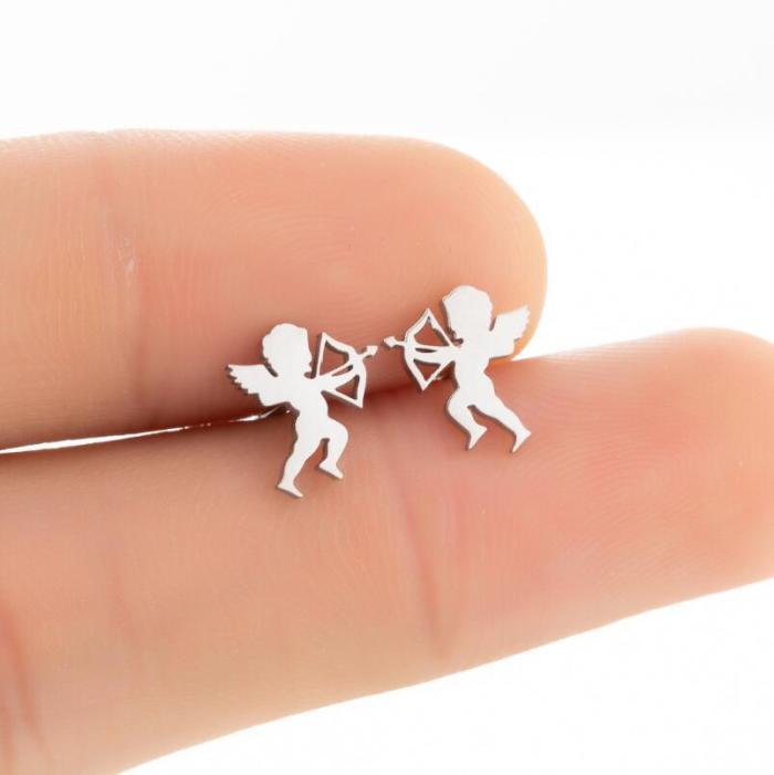 Women's Korean Style Fresh Cupid's Arrow Earrings Girl's Heart New Stainless Steel Earrings Small Earrings Wholesale