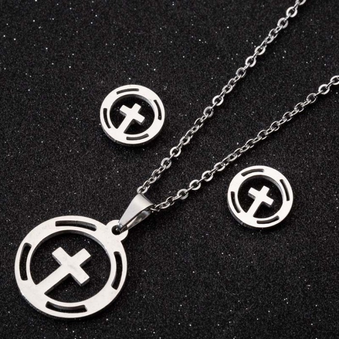 European and American Cross-Border New Rabbit Origami Crane Pendant Necklace Earrings Jewelry Set Vintage 18K Gold Plated Wholesale