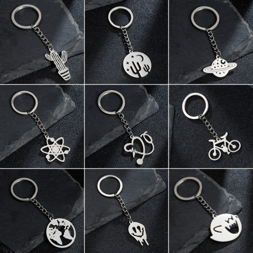 2025 Stainless Steel Keychain Personalized Cartoon Pattern Creative Cactus Universe Stethoscope Pattern Pendant Wholesale