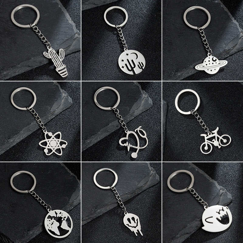 2025 Stainless Steel Keychain Personalized Cartoon Pattern Creative Cactus Universe Stethoscope Pattern Pendant Wholesale