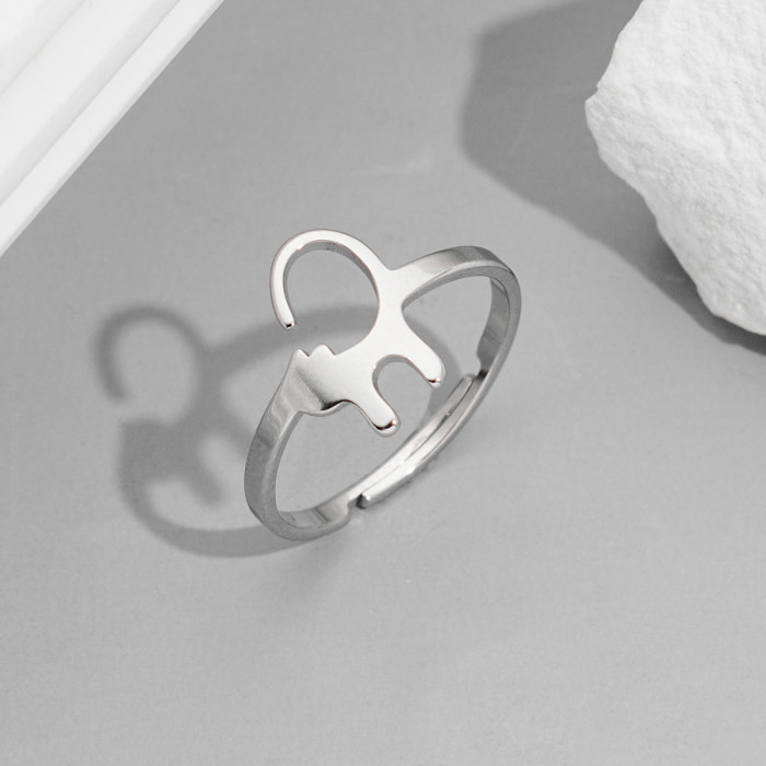 European and American Cross-Border New Stainless Steel Ring Ins Style Female Niche Light Luxury Cute Small Animal Cat Dog Open Ring