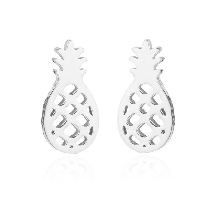 Bohemian Personality Earrings for Women and Children, Fashionable Stainless Steel Leaf and Pineapple Flower Stud Earrings, Women's Fashion Accessories