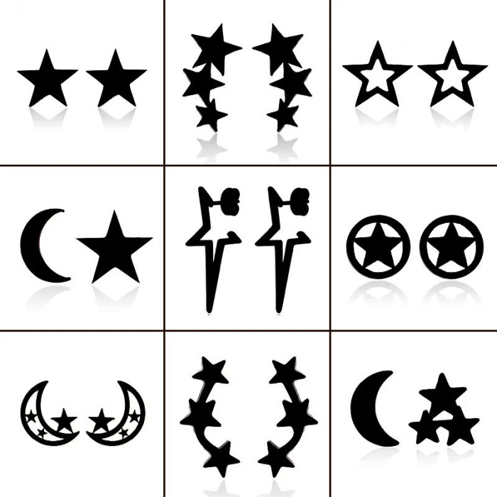 New Black Series Stainless Steel Simple Star Moon Earrings Girl Personality Star Moon Earrings Accessories Wholesale