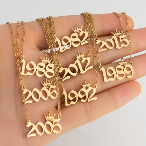Cross-Border Stainless Steel Light Luxury Crown Number Pendant Ins Metal Style Necklace for Women with Unique Design Available for Wholesale
