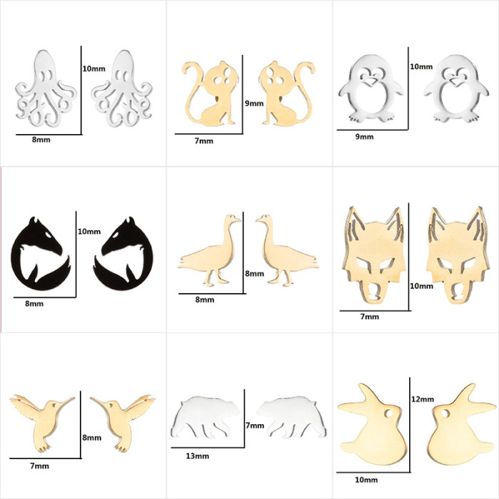 Foreign Trade Earrings New Ins Style Temperament Bear Stud Earrings Fashion Korean Retro Swan Rabbit Ear Bone Studs
