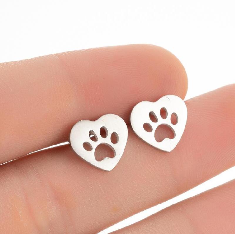 Footprint Earrings Ins Female Niche New Cute Animal Bear Paw Ear Jewelry fashion Geometric casual Love Heart-shaped