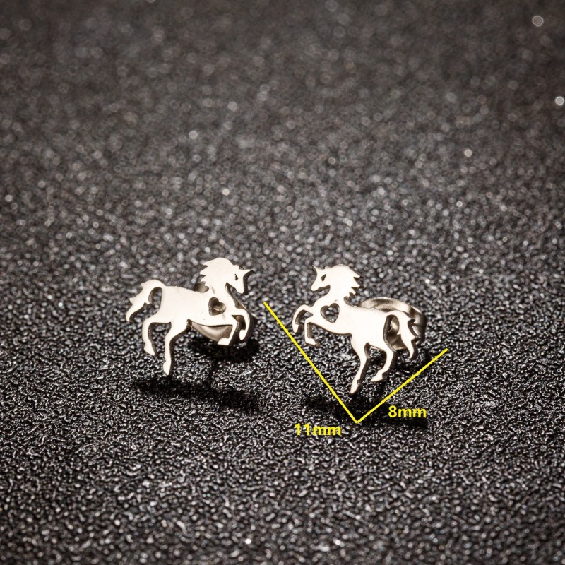 European and American Retro Design New Stainless Steel Simple Cute Small Animal Horse Earrings Niche Hollow Heart Ear Bone Studs