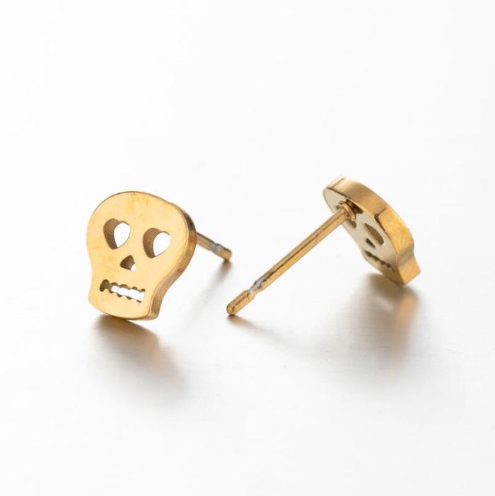 Skull Stud Earrings Vintage Style Stainless Steel Simple Halloween Earrings European and American Personality Small Accessories Wholesale Factory