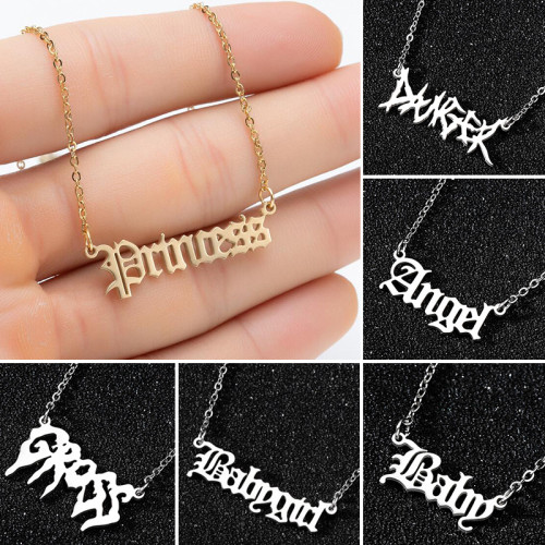 Artistic Letter Collarbone Chain Gothic Angel Princess Prince Pendant Harajuku Girl Necklace Best Friend Gift