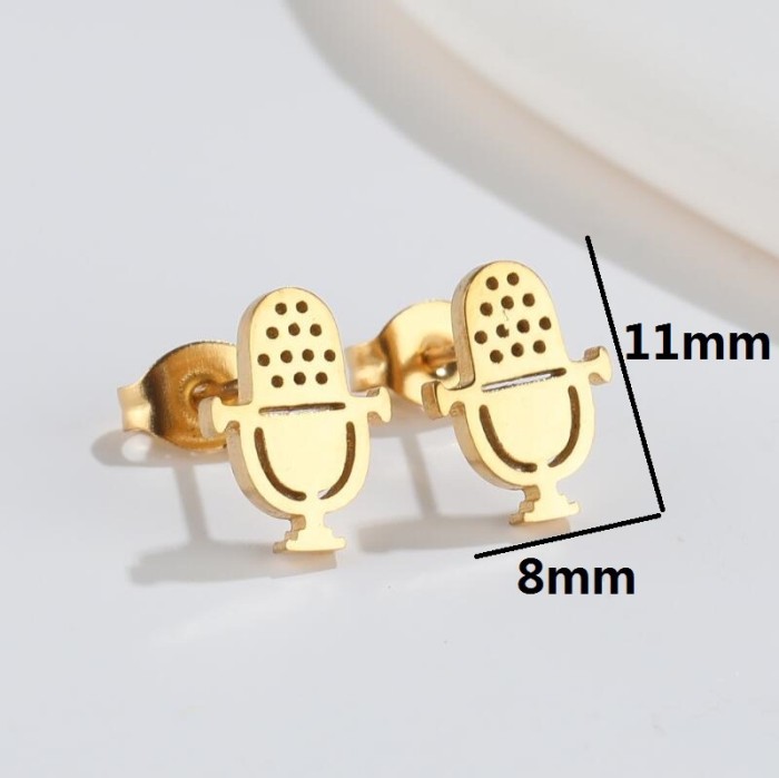 New Retro Horn Accordion Earrings Ins Personality Music Headphones Singing Microphone Hip-Hop Ear Jewelry