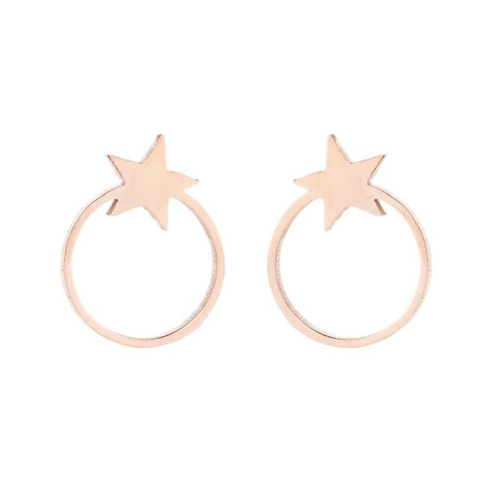 European and American Cross-Border Christmas New Geometric Round Earrings Simple Star Moon Heart Stud Earrings Stainless Steel Snowflake Earrings