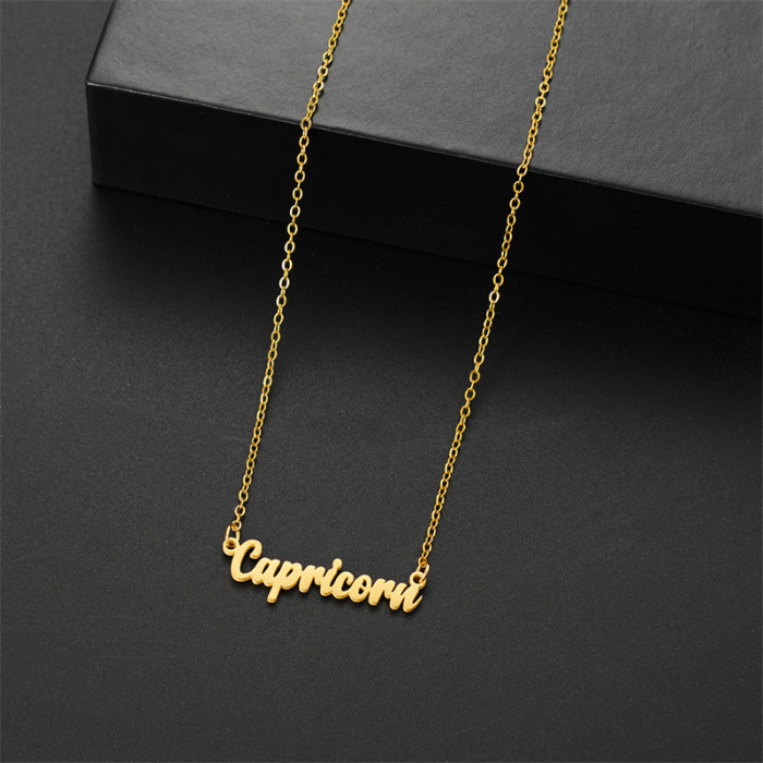 Simple Stainless Steel 12 Zodiac Necklace 18K Versatile Retro English Zodiac Pendant Jewelry Wholesale