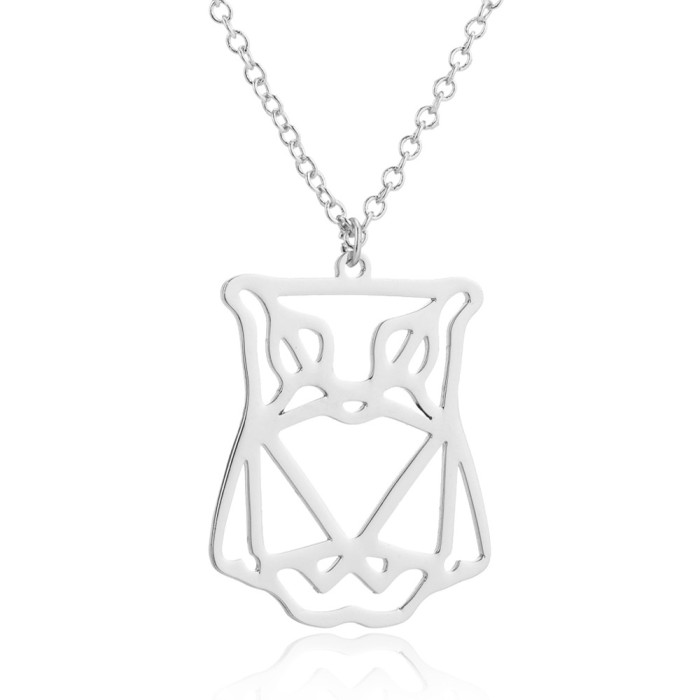 Minimalist New Hollow Geometric Origami Stainless Steel Necklace for Women Hedgehog Owl Penguin Animal Necklace
