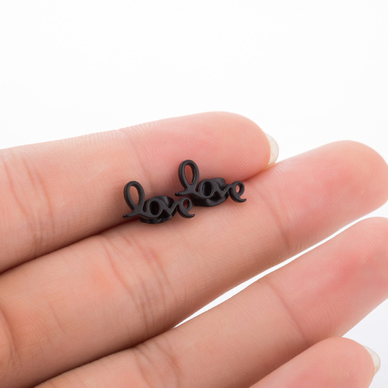 English Letter Combination Earrings Ins Fashion Couple New Black Retro Love Letter Ear Bone Stud Wholesale