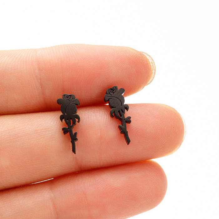 French Style Flower Earrings Ins Hollow Stainless Steel New Rose Flower Maple Leaf Mushroom Earrings Best Friend Ear Jewelry