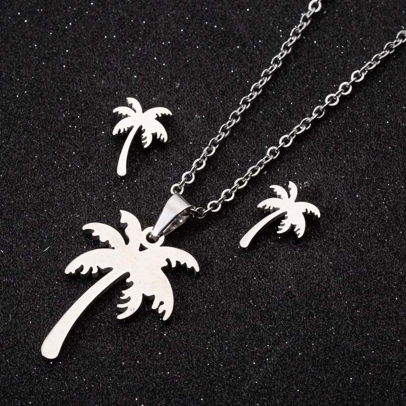 Cross-Border New Bohemian Style Coconut Tree Jewelry Set Leaf Earrings Necklace Three-Piece Set Wholesale