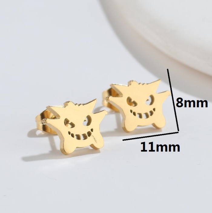 New Style Stainless Steel Mini Quirky Pumpkin Skull Bat Spider Earrings for Christmas and Halloween Wholesale