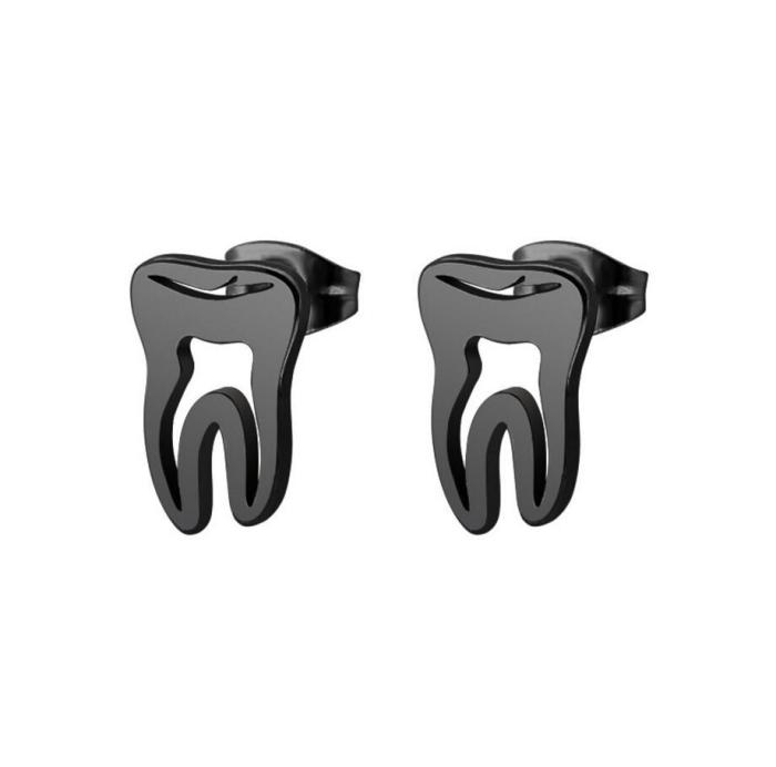 Japanese and Korean Style Cute Hollow Tooth-Shaped Earrings Simple Personality Stainless Steel Hollow Earrings Small...