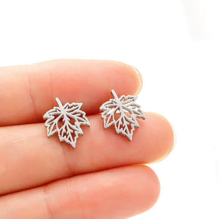 French Style Flower Earrings Ins Hollow Stainless Steel New Rose Flower Maple Leaf Mushroom Earrings Best Friend Ear Jewelry