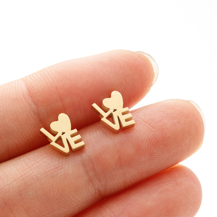 Stainless Steel Fashion Love English Letter Combination Earrings for Women Korean Cute Simple Heart Personality Ear A...