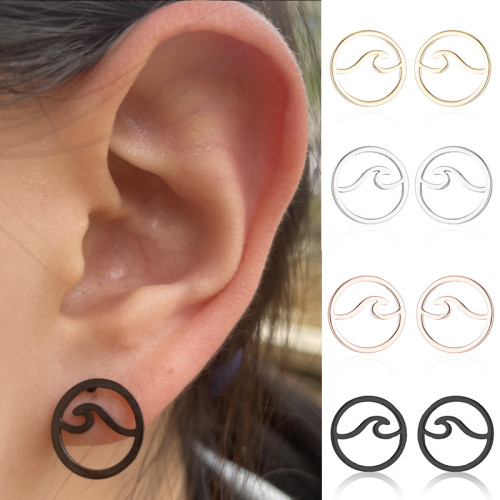 European and American Cross-Border Fashion Simple Wave Earrings Summer Fresh Stainless Steel Hollow Geometric Round Earrings