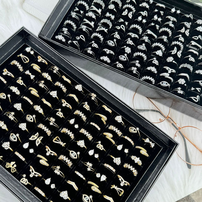 Cross-Border Geometric Ring for Women Open Zircon Ring Niche Design Korean Fashion Personality Index Finger Random Wholesale