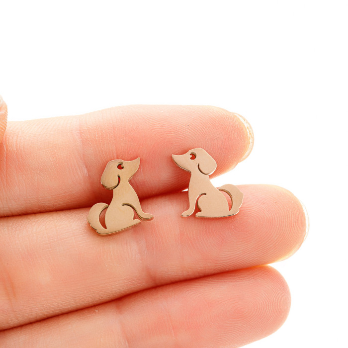 European and American Wish New Stainless Steel Simple Zodiac Dog Earrings Ins Small Animal Pug Bulldog Earrings