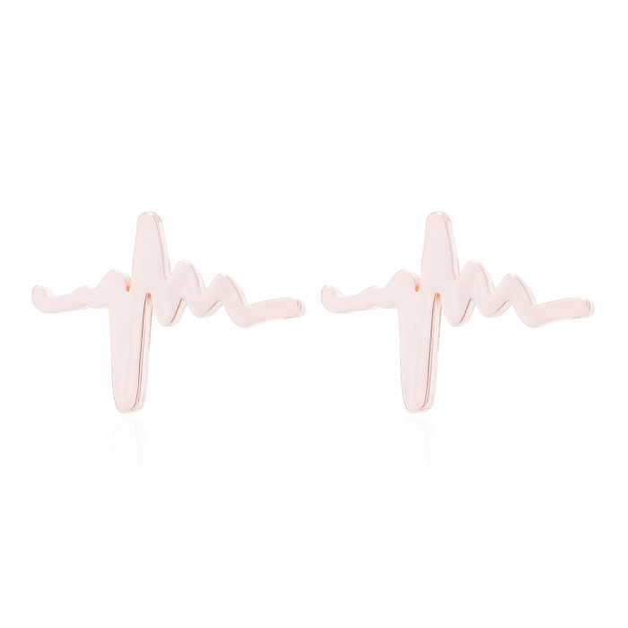 Geometric Summer New Stainless Steel Japanese and Korean Simple Heart Electrocardiogram Ear Bone Stud Ins Couple Temperament Jewelry