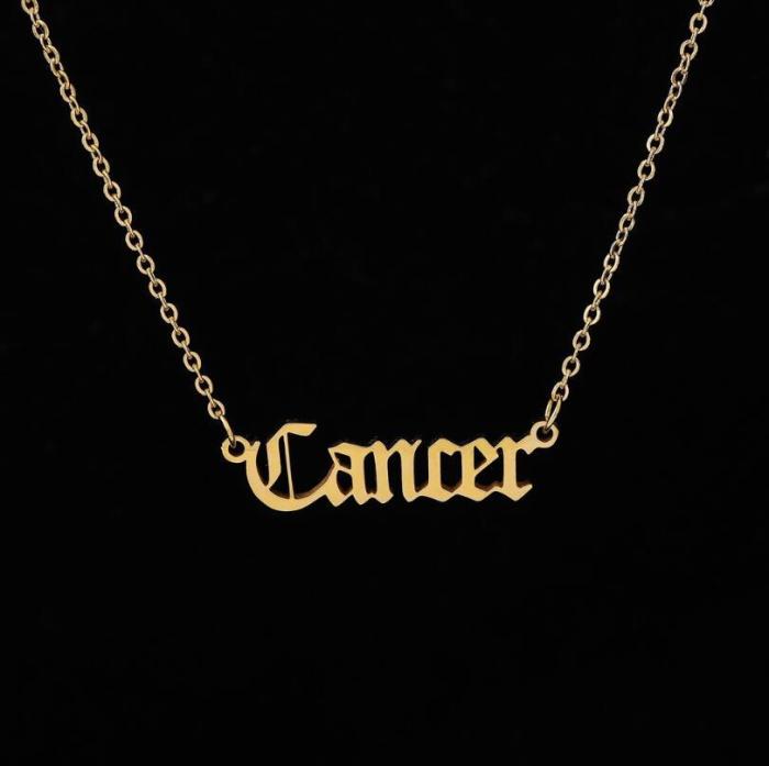 European and American Style New Simple Stainless Steel Twelve Constellations English Letter Sweater Necklace for Women Color Retention Collarbone Chain Versatile